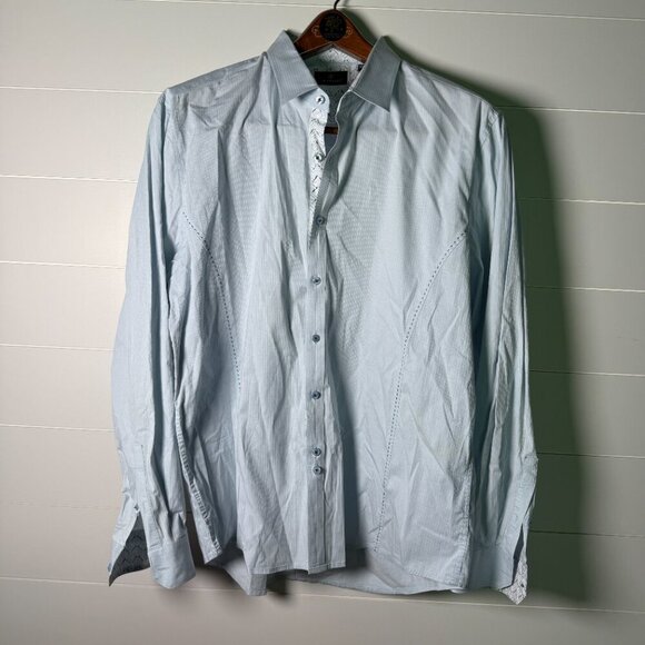 7 Diamonds Premium Button Down Shirt Men's Size XXL Light Blue and White Stripe - Picture 1 of 11